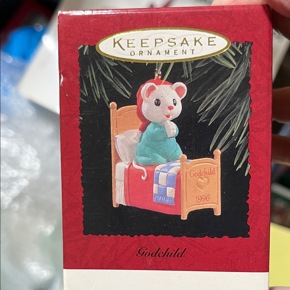 Hallmark Keepsake Ornament - Godchild Mouse in Bed Dated 1996
